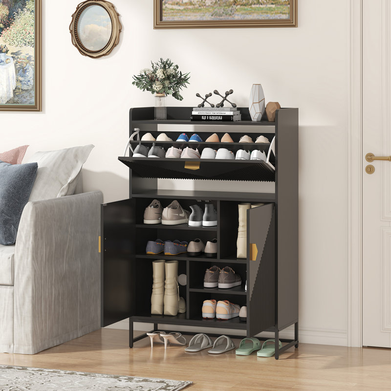 Hokku Designs Shoe Cabinet With Flip Drawer And Storage Shelves Shoe